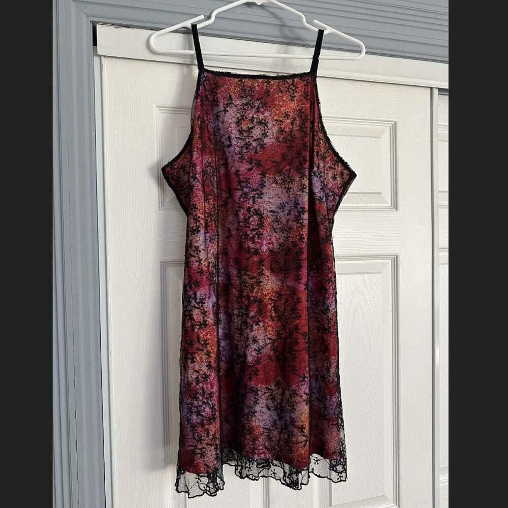 Black Lace Pink Slip Mini Dress w/ Spaghetti Straps